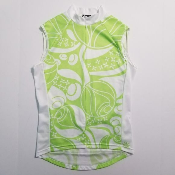 Athleta 3/4 Zip Sleeveless Floral Cycling Jersey Green White Women's Size Small - Picture 3 of 12